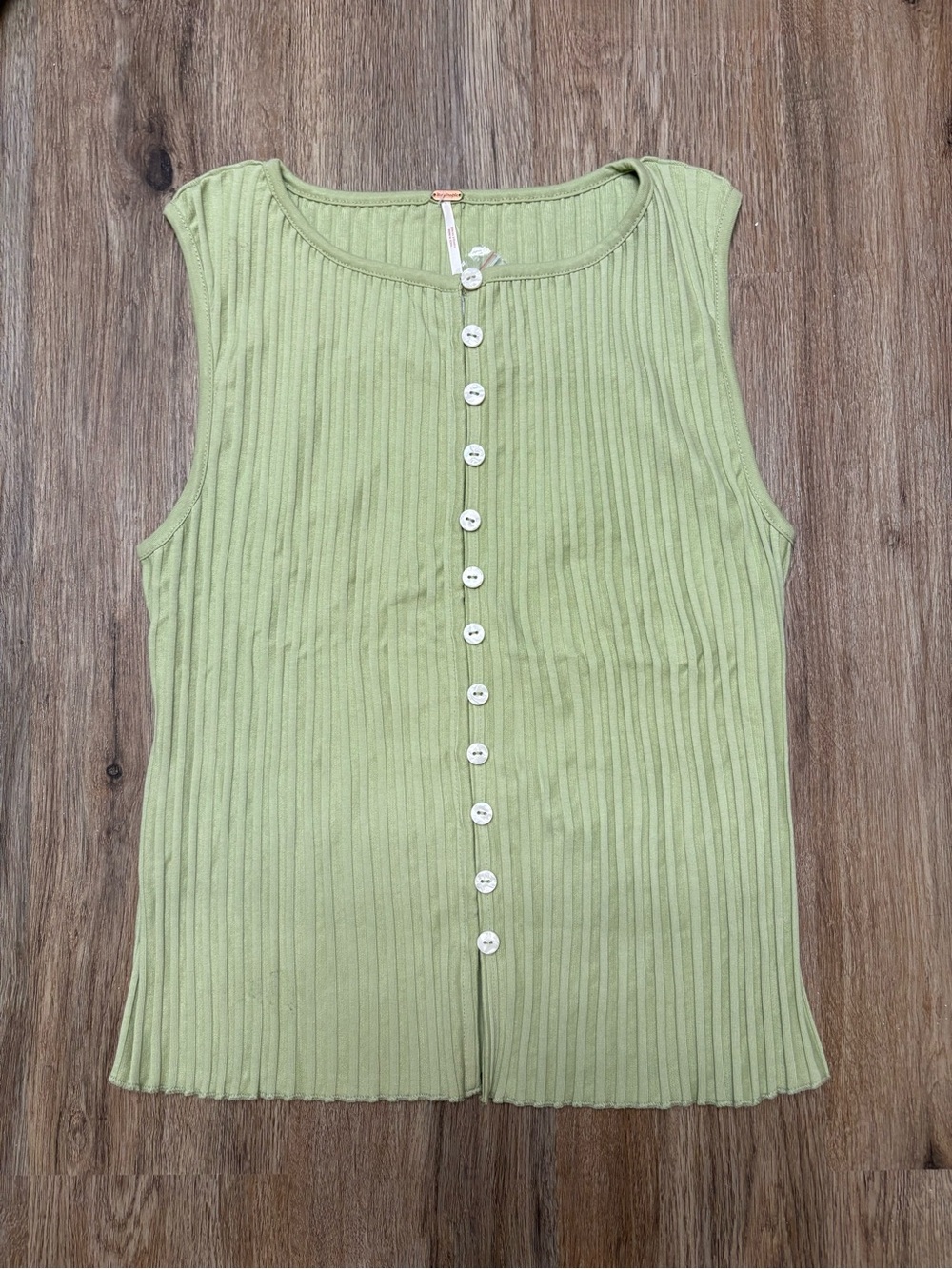 Free People Tilly Vest Ribbed Button-Front Tank in Sage Green